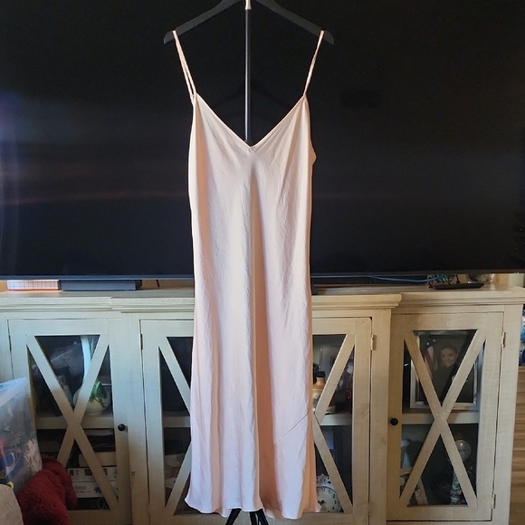 Wilfred by Aritzia Blush Pink Silk-Look Slip Midi Dress Spaghetti Strap - Picture 4 of 16